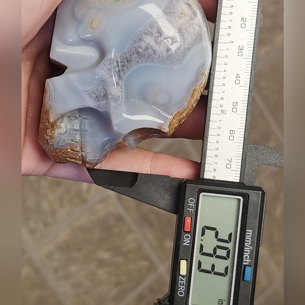 Rare Blue Banded Plume Moss Agate Skull, Druzy Quartz 💀 Crystal Collector Decor - Picture 11 of 13